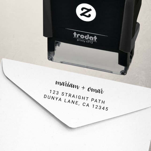 Modern minimalist bröllopsreturadress skriftstil självfärgande stämpel (Skapare uppladdad)