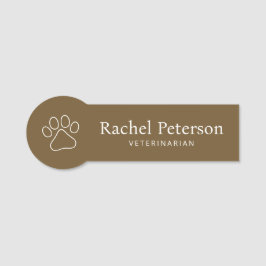 Modern minimalist Brown Paw Skriv ut veterinärmedi Namnbricka