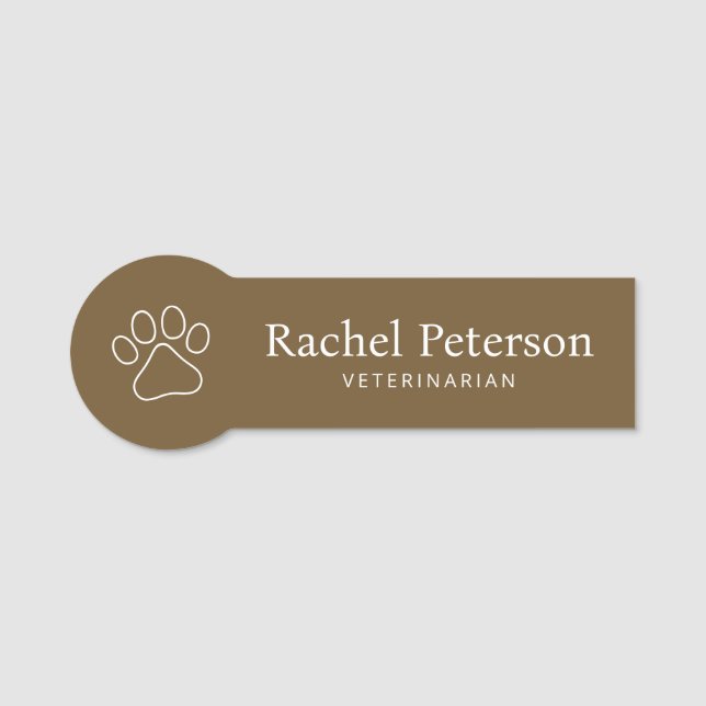 Modern minimalist Brown Paw Skriv ut veterinärmedi Namnbricka (Framsida)