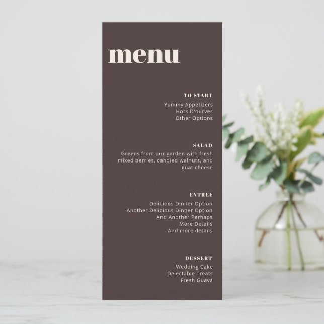 Modern Minimalist Brown Wedding Tall Template Menu Meny (Stående Fram)