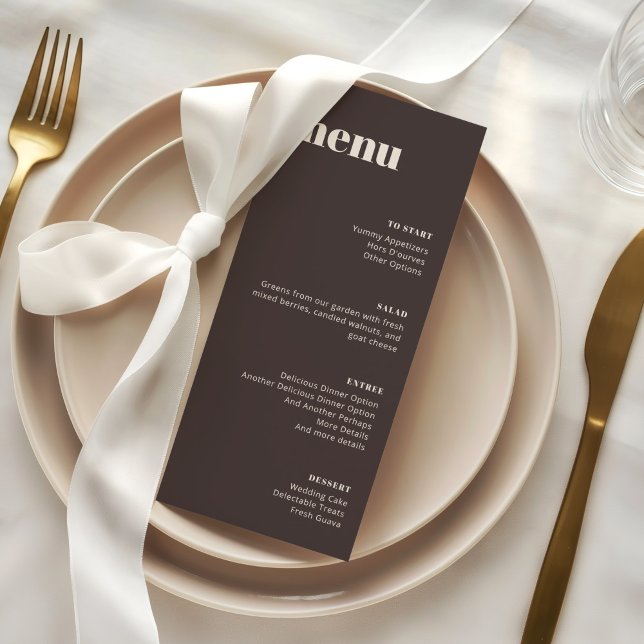 Modern Minimalist Brown Wedding Tall Template Menu Meny (Skapare uppladdad)