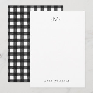 Modern minimalist Buffalo-ruta Monogram & Namn Anteckningskort