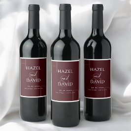 Modern minimalist burgunder monogram bröllop vinflaska etikett