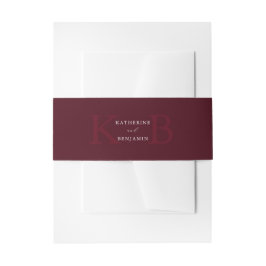 Modern Minimalist Burgundy Monogram Wedding Band För Inbjudningskort