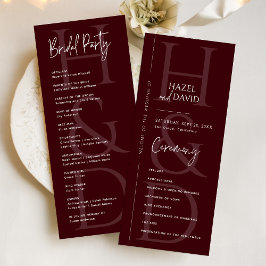 Modern Minimalist Burgundy Monogram Wedding Program