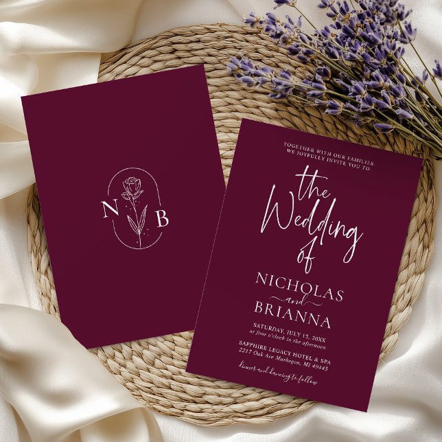 Modern Minimalist Burgundy Wedding Classic Inbjudningar (Skapare uppladdad)
