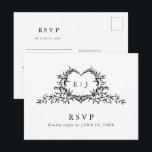 Modern Minimalist Calligraphy Crest monogram RSVP Vykort<br><div class="desc">This elegant RSVP postcard features refined calligraphy and classic typography in a clean, minimalist layout. The delicate botanical crest monogram adds a timeless romantic touch while maintaining a simple and sophisticated aesthetic. Designed for easy mailing, the postcard format allows guests to quickly respond to your special day while keeping your...</div>
