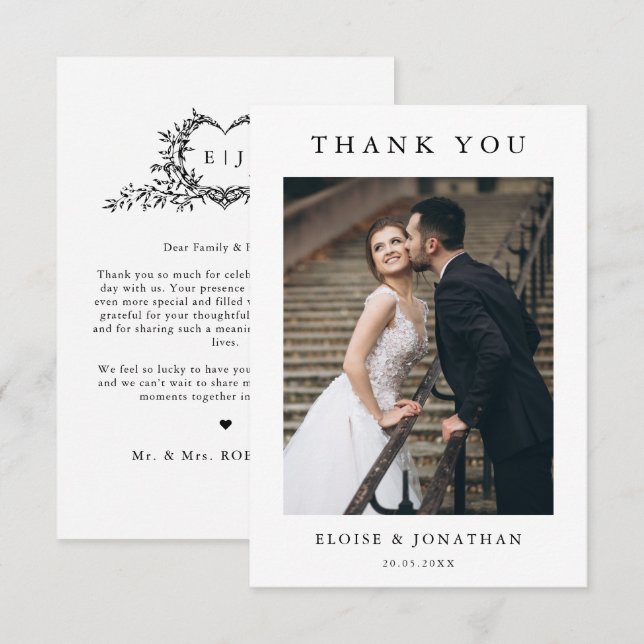 Modern Minimalist Calligraphy Crest monogram Tack Kort (Fram/baksida)