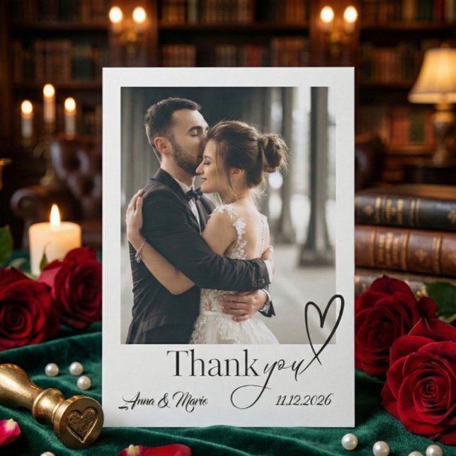 Modern Minimalist Calligraphy Script Photo Wedding Tack Kort (Skapare uppladdad)