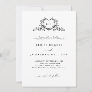 Modern Minimalist Chic Calligraphy Crest Wedding Inbjudningar
