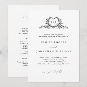 Modern minimalist chic kalligrafi vapen Wedding Inbjudningar