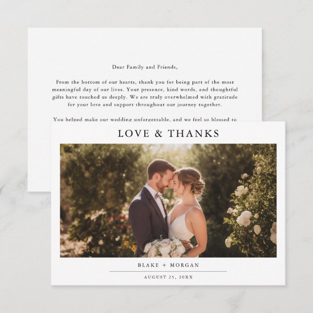 Modern Minimalist Chic Photo Wedding Tack Kort (Fram/baksida)