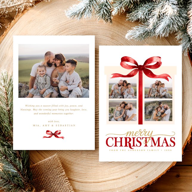 Modern Minimalist Christmas Red Photo Julkort (Skapare uppladdad)