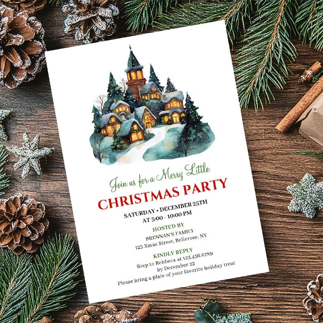 Modern minimalist Christmas scene holiday invites Inbjudningar (Modern minimalist Christmas scene holiday invitation)