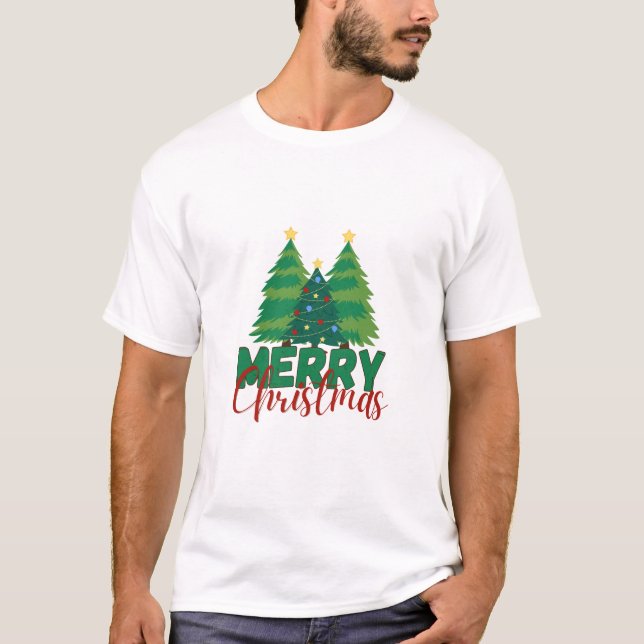 Modern Minimalist Christmas Tree Pattern T-Shirt (Framsida)