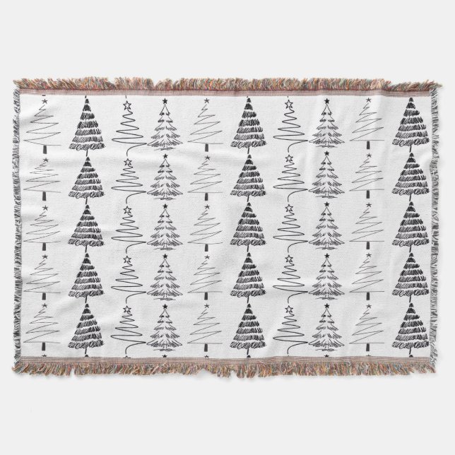Modern Minimalist Christmas Trees Doodles Filt (Framsidan)