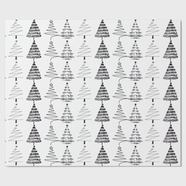 Modern Minimalist Christmas Trees Doodles Presentpapper (Platt)