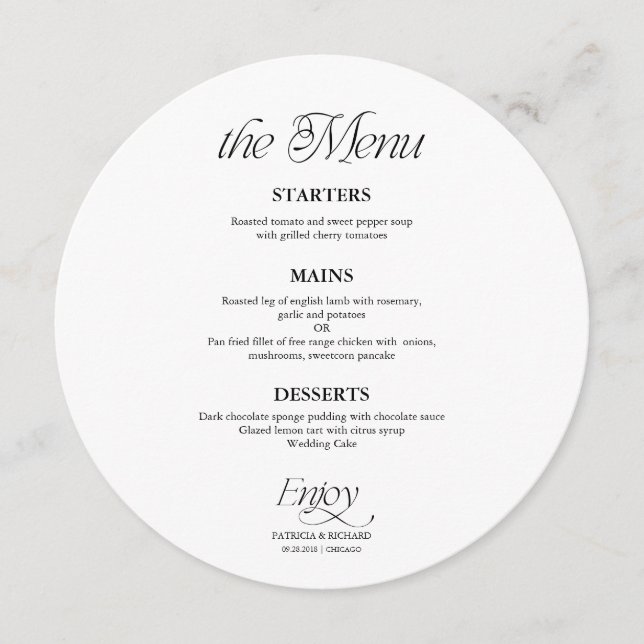 Modern Minimalist Circle Wedding Menu Meny (Framsida)