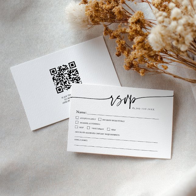 Modern Minimalist Classic QR code Boho Wedding OSA Kort (Modern Minimalist Classic QR code Boho Wedding RSVP Card)