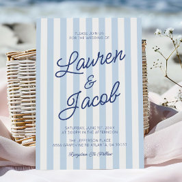 Modern Minimalist Coastal Blue Stripes Wedding Inbjudningar