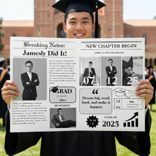 Modern Minimalist College Graduation Newspaper Inbjudan