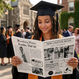 Modern Minimalist College Graduation Newspaper Inbjudan