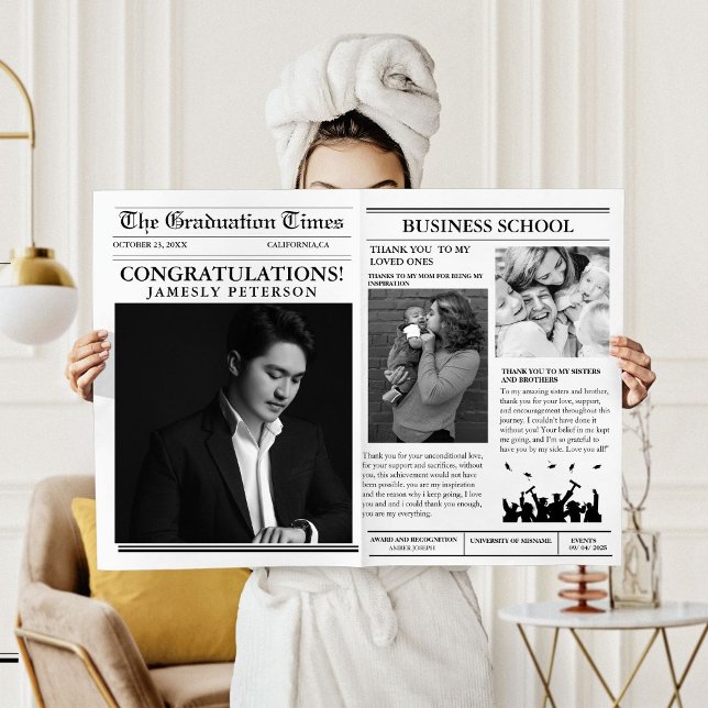 Modern Minimalist College Graduation Newspaper Inbjudan (Skapare uppladdad)