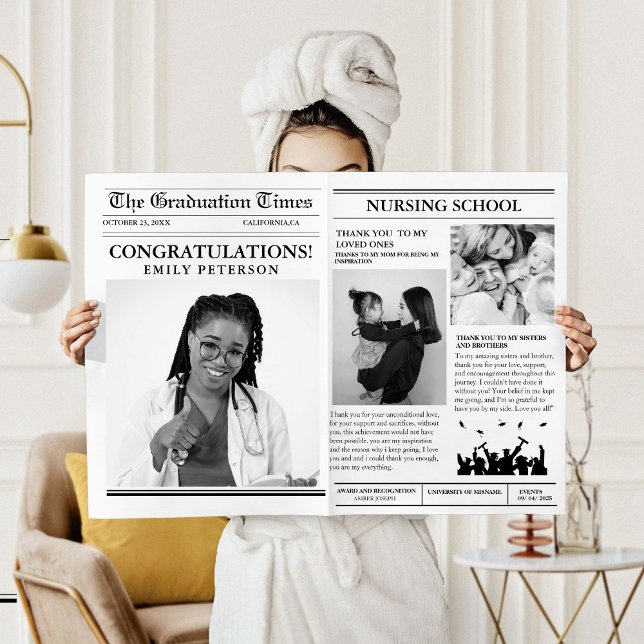 Modern Minimalist College Graduation Newspaper Inbjudan (Skapare uppladdad)