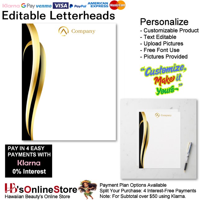 Modern Minimalist Company Gold Black White  Brevhuvud (Modern Minimalist Company Gold Black White Letterhead.)