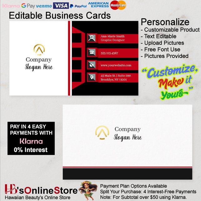 Modern Minimalist Company Red Black White Visitkort (Modern Minimalist Company Red Black White Business Card.)