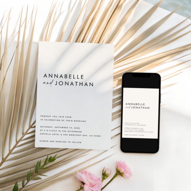 Modern Minimalist Cream & Black Script Wedding  Inbjudningar (Skapare uppladdad)