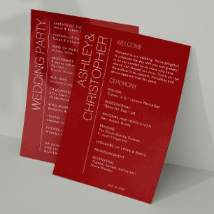 Modern minimalist Crimson Red Bröllop Program