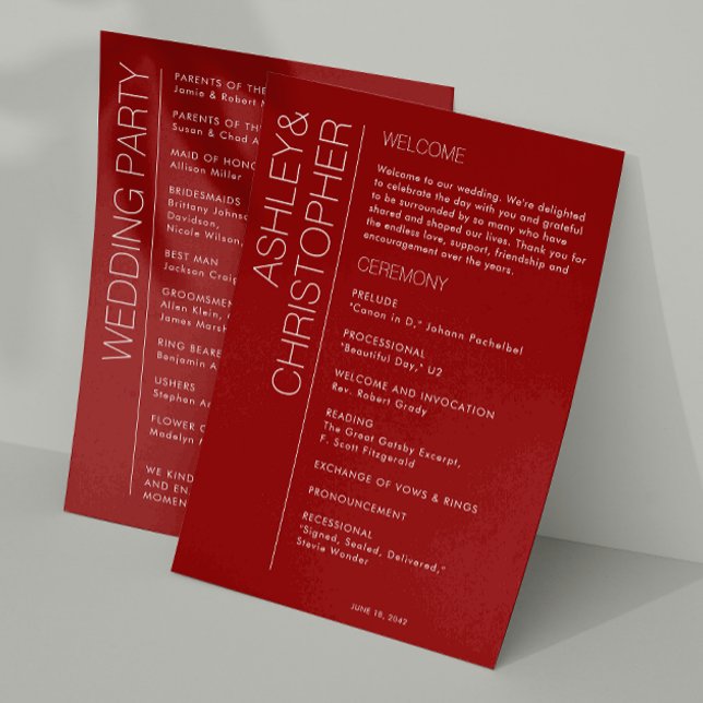 Modern minimalist Crimson Red Bröllop Program (Skapare uppladdad)