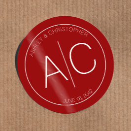 Modern minimalist Crimson Red Bröllop Runt Klistermärke