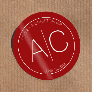 Modern minimalist Crimson Red Bröllop Runt Klistermärke