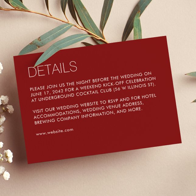 Modern minimalist Crimson Red Bröllop Tilläggskort (Skapare uppladdad)