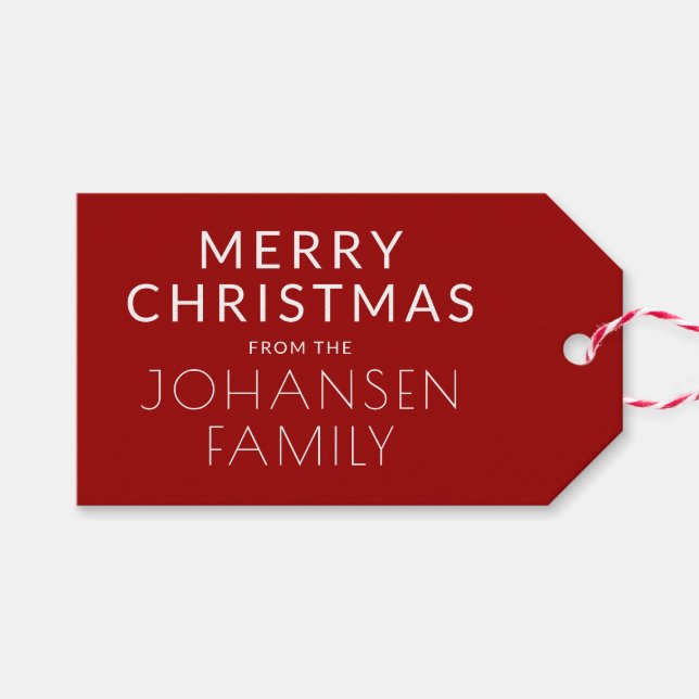 Modern Minimalist Crimson Red "HO HO HO HO" Helgda Presentetikett (Framsidan (Horizontal))