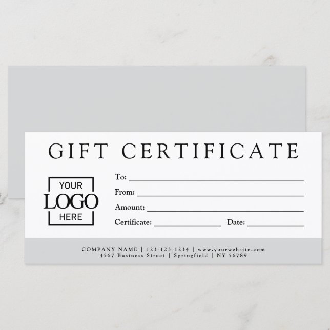 Modern Minimalist Custom Business Gift Certificate (Fram/baksida)