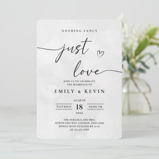 Modern Minimalist Cute Script Black White Wedding  Inbjudningar (Stående Fram)