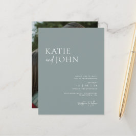 Modern minimalist dammblå bröllopsfoto meddelande vykort