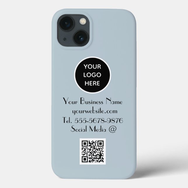 Modern minimalist dammig blå anpassad logotyp QR-k (Baksida)
