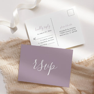 Modern minimalist dammig lavendelbröllop RSVP Vykort