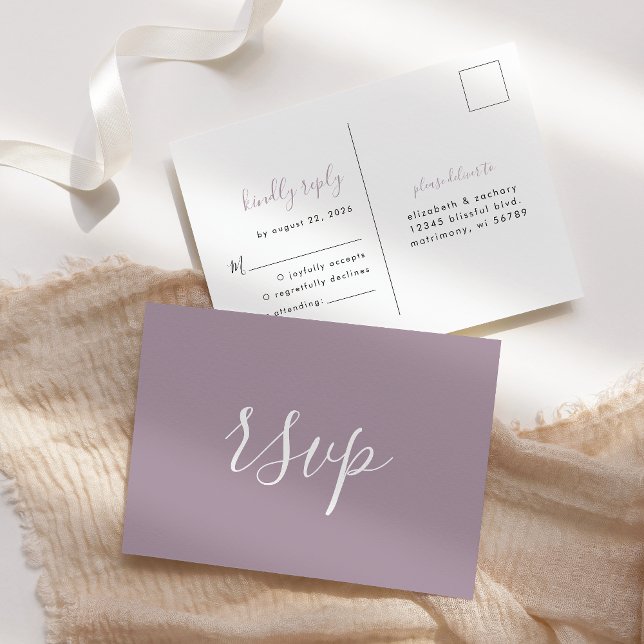 Modern minimalist dammig lavendelbröllop RSVP Vykort (Skapare uppladdad)