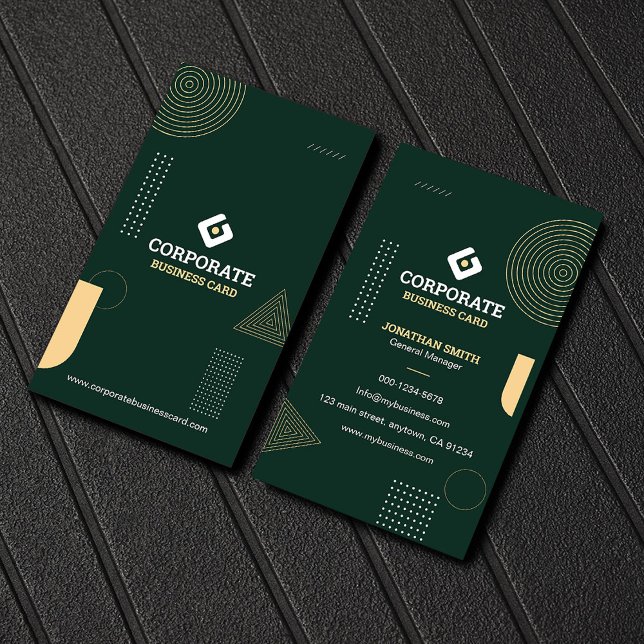 Modern Minimalist Dark Green & Gold Corporate Visitkort (Skapare uppladdad)