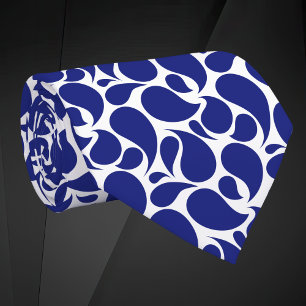 Modern minimalist djupblå och vit paisley slips
