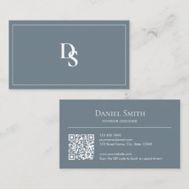 Modern Minimalist Dusty Blue Initials QR Code Visitkort