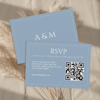 Modern minimalist dusty blue QR code wedding  OSA Kort