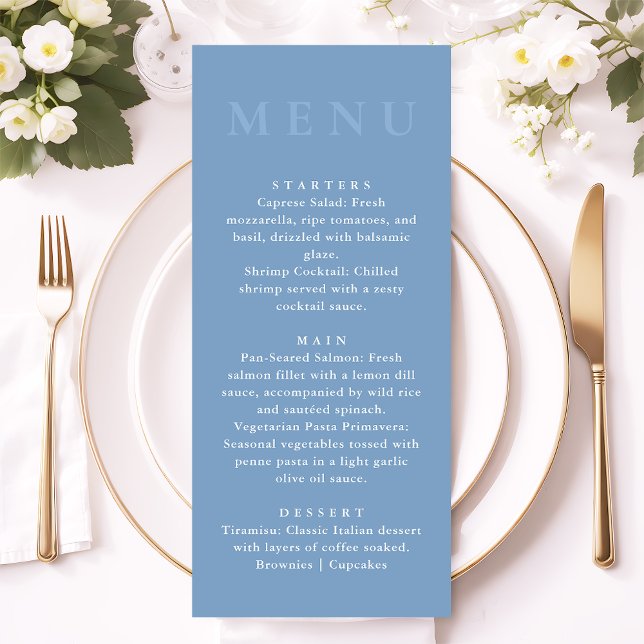 Modern Minimalist Dusty Blue Wedding Dinner Meny (Skapare uppladdad)
