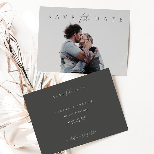 Modern Minimalist Dusty Grått Photo Save Date (Skapare uppladdad)