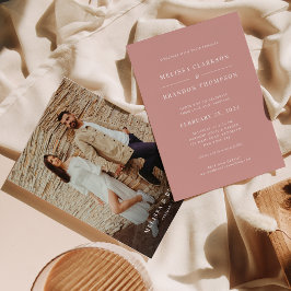 Modern Minimalist Dusty Rose Photo Wedding Inbjudningar